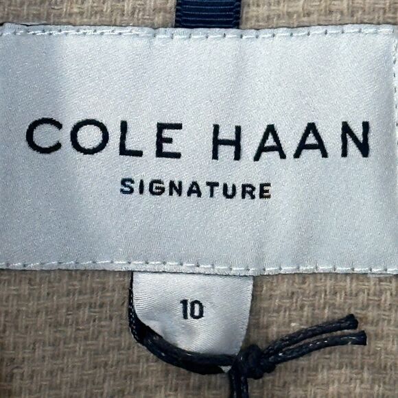 Cole Haan Oversize Belted Basket Weave Wool Wrap Peacoat Oatmeal Women's 10 NWT - Picture 3 of 16